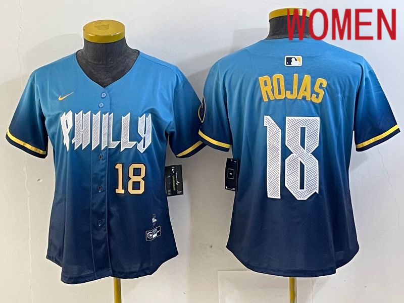 Women Philadelphia Phillies #18 Rojas Blue City Edition Nike 2024 MLB Jersey style 2->women mlb jersey->Women Jersey